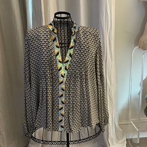 TAJ by Sabrina Crippa Geometric Patterned Top - Black, Yellow, Blue